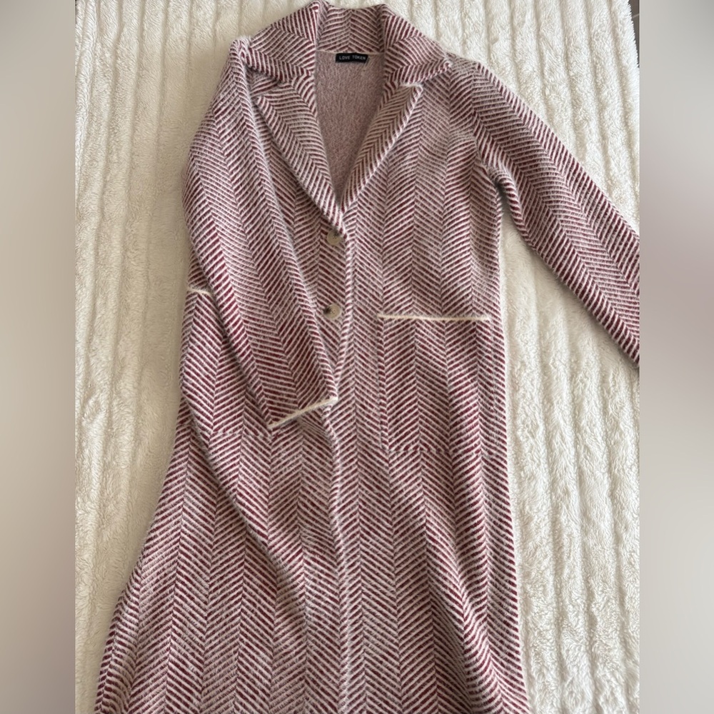 Love Token Janine long cardigan (red and white)
